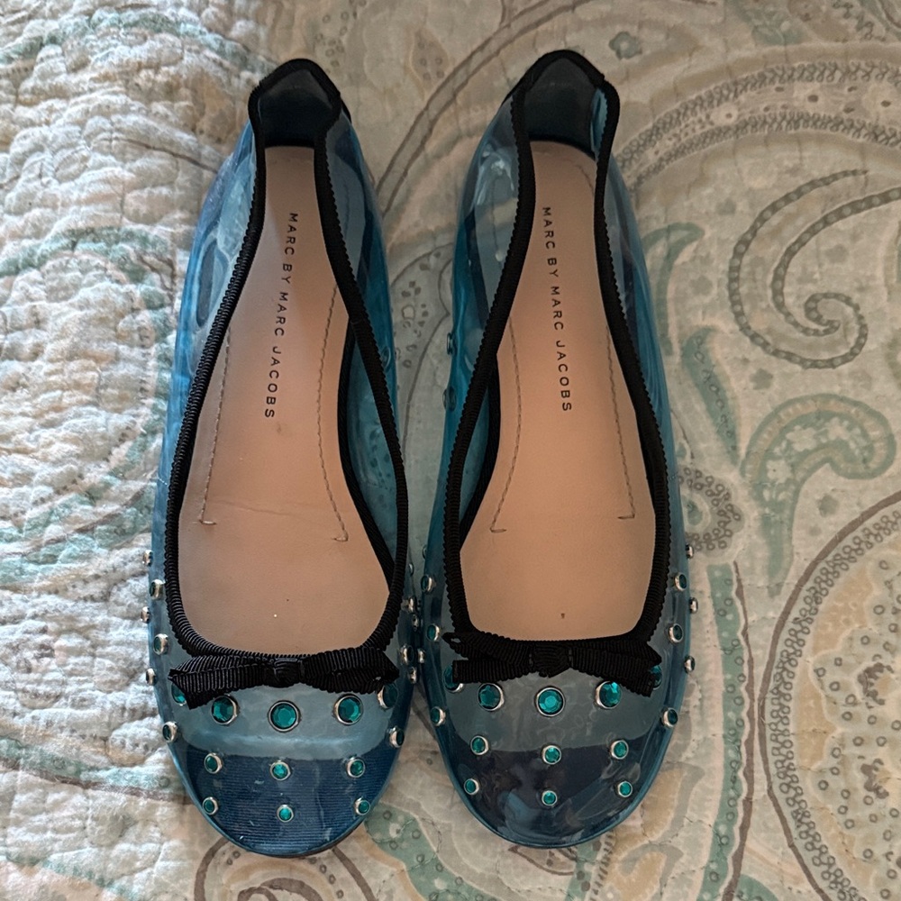 Marc Jacobs Teal and Black Flats with Studs
